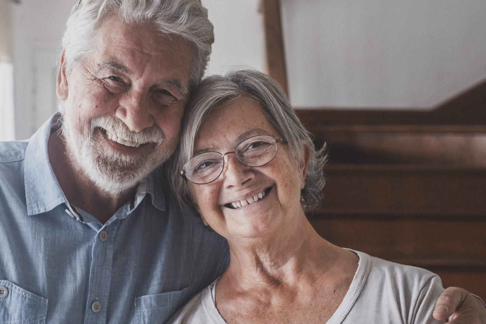 Portrait of couple of two happy and healthy seniors old people s